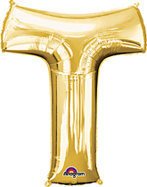 Gold  Letter "T" Shaped Mylar Super Balloon 34 Inch